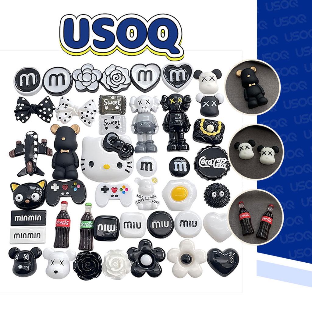 Usoq Jibbitz Crocs การ์ตูนแนวโน้มสีดําและสีขาวถ้ํารองเท้าหัวเข็มขัด DIY อุปกรณ์เสริม Crocs Charm Jibbitz ปุ่ม