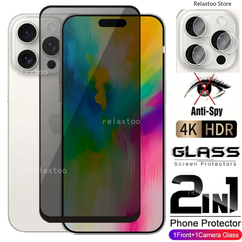 Iphone16 ProMax 5G 2IN1 หน้าจอความเป็นส่วนตัวปกป้องฟิล์มแก้วสําหรับ iPhone 16 15 Pro Max Plus 16Plus 16Pro 5G โค้งเต็ม Anti Spy เลนส์หน้าจอด้านหน้าปกป้องกระจกนิรภัยฟิล์มโทรศัพท์