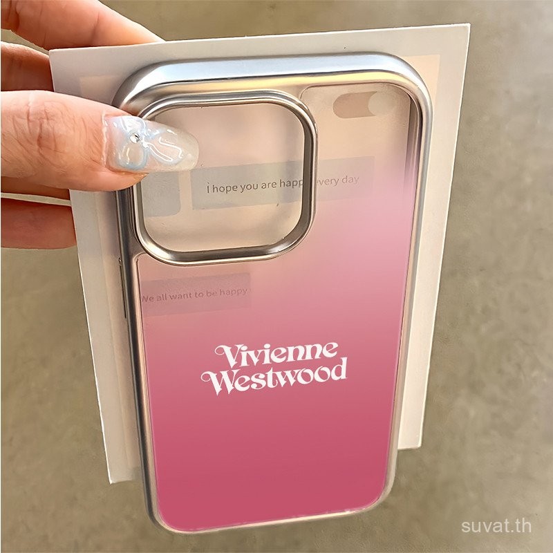 เกาหลีอังกฤษไล่โทนสีชมพูเคสโทรศัพท์มือถือแอปเปิ้ลเข้ากันได้กับ iPhone 7/8PLUS 15 13 14 12 PROMAX 11PROMAX XS เคสโทรศัพท์มือถือ XR xsmax 11pro 13 12 15 14 Pro ป้องกันการตกหล่นชุบกรอบโปร่งใส onju