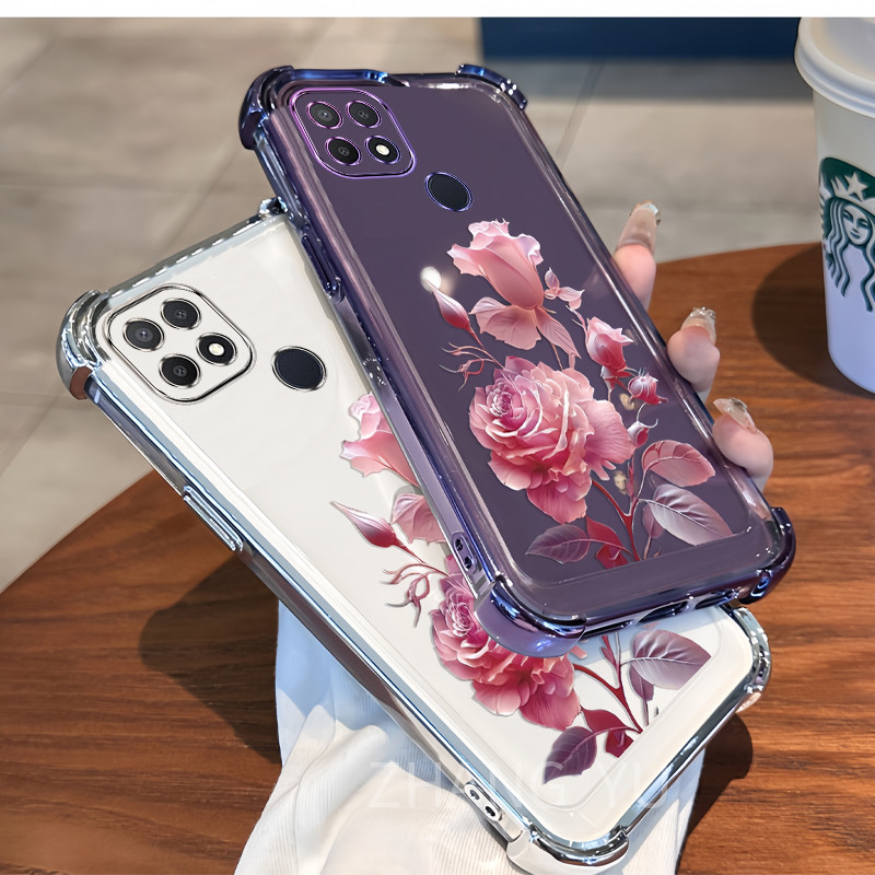 กันกระแทก Case OPPO A15 A15S เคสโทรศัพท์ TPU รูปแบบกุหลาบล่าสุดเคสนิ่มโปร่งใส