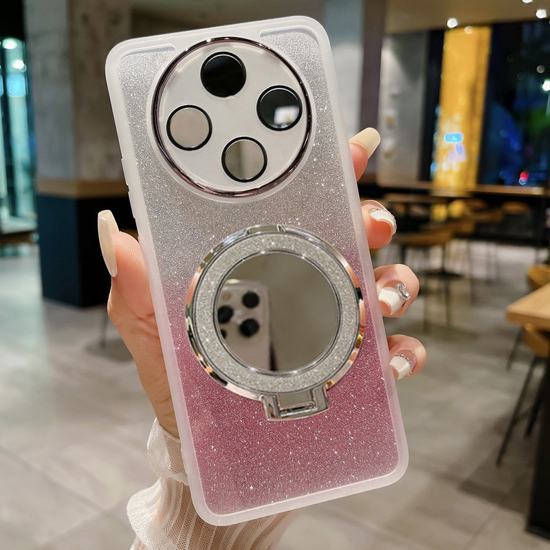 Gradient GlitterปลอกสําหรับRedmi 14C POCO C75 4G 2024 เคสโทรศัพท์พร้อมกระจกผู้ถือแหวนซิลิโคนSoft StarสําหรับRedmi14C 14 C XiaomiPOCOC75 C 75 TPU Slimกลับกรณี