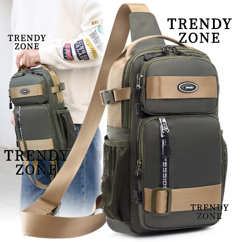 Trendyzone กระเป๋าสะพายไหล่,กระเป๋าสะพายไนลอนมัลติฟังก์ชั่น,กระเป๋าคาดหน้าอกกีฬาความจุสูงแฟชั่น