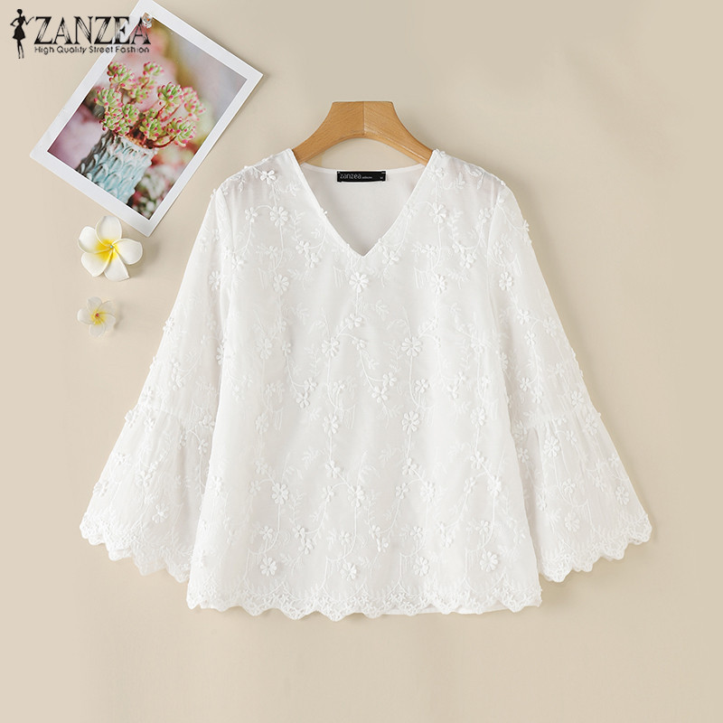 ZANZEA ซานเซีย ผู้หญิงแฟชั่นเกาหลีคอวีนัวเนียเสื้อแขนยาวเสื้อหลวม