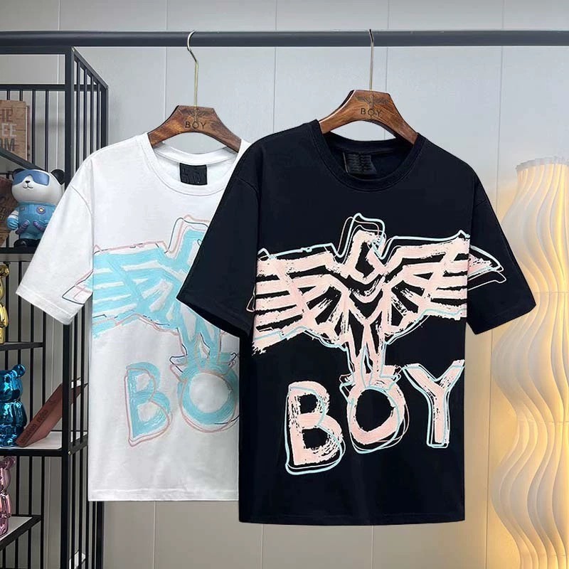 พร้อมสต็อก Boy London Classic พิมพ์แฟชั่น All-Match เสื้อยืด Unisex ฤดูร้อนผ้าฝ้ายแท้ระบายอากาศได้
