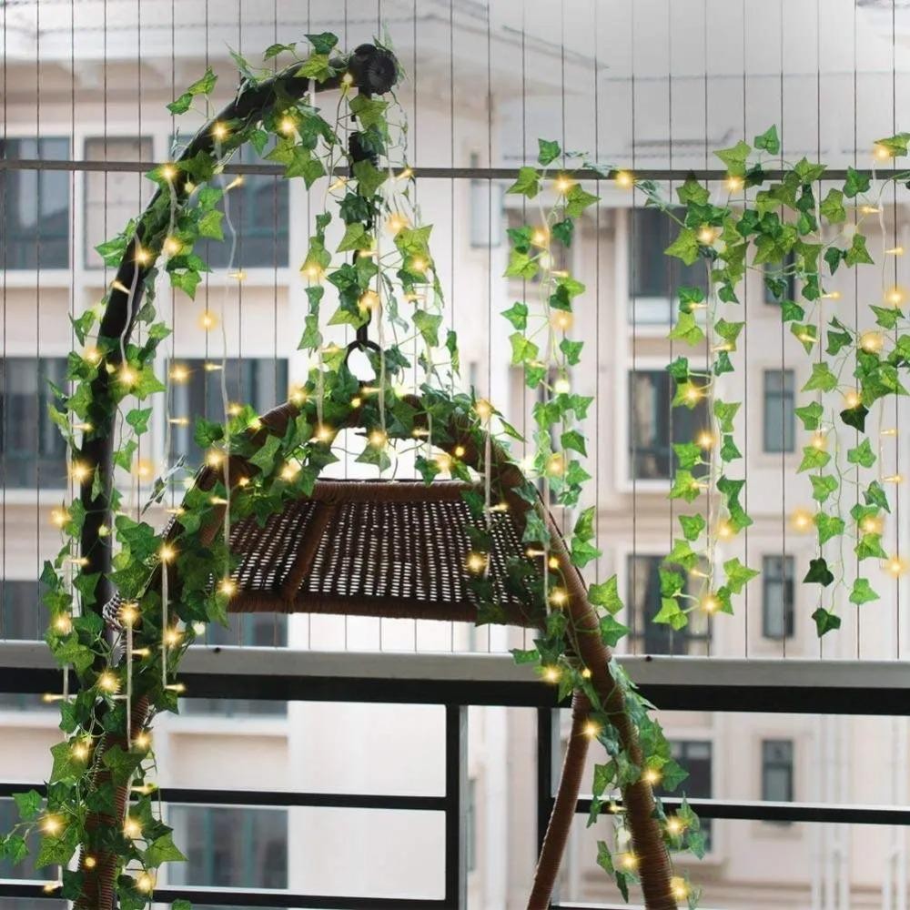 CVMAX ประดิษฐ์ Ivy Vine Fairy Light, 2 M-10 M กันน้ําปลอมสีเขียว Leaf String ไฟ, กลางแจ้ง Garland 20/50/100LED งานแต่งงานตกแต่งพืชปลอม Vine ไฟ LED - รูปที่ 3
