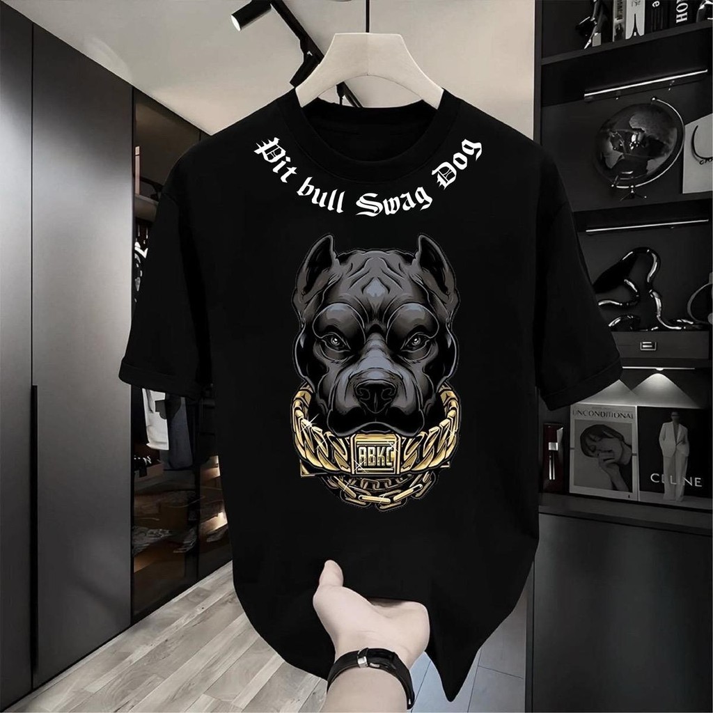 เสื้อยืดไซส์ใหญ่เสื้อยืดสไตล์สตรีท สกรีนลายกราฟิกบูลด็อก แขนสั้น ผ้าฝ้าย คอกลม สีขาว สีดำ เสื้อวัวชน เสื้อยืดเท่ๆ