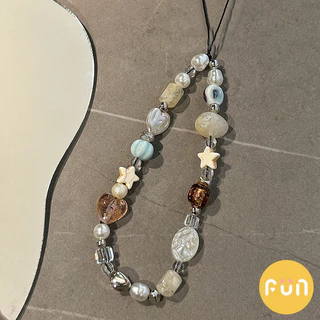 Ins Love Heart Star Beaded Universal โทรศัพท์มือถือโซ่กล้องเชือกเส้นเล็กอุปกรณ์ตกแต่ง Anti-Lost สายรัดข้อมือพวงกุญแจ