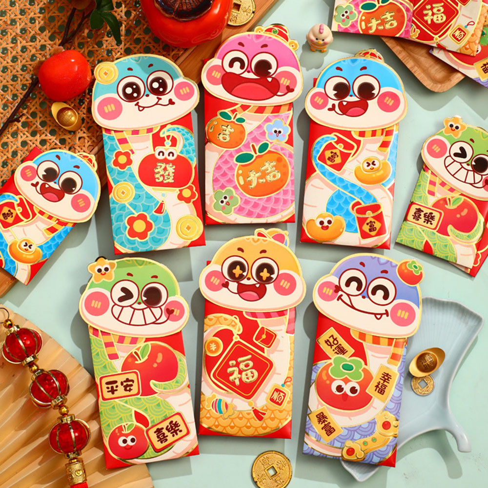 2025 CNY ของขวัญ กระเป๋า ซองจดหมาย อุปกรณ์ปีใหม่ งู สีแดง สไตล์จีน สร้างสรรค์ 3ง การ์ตูนน่ารัก
