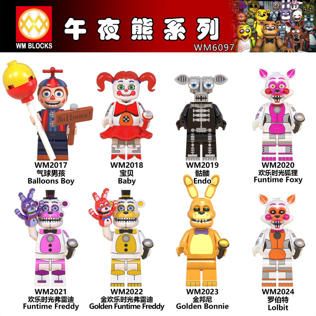 ห้าคืนที่ Freddys Building Blocks Chica Bonnie Fox Clockwork บอลลูน Lolbit Springtrap Endo Minifigures