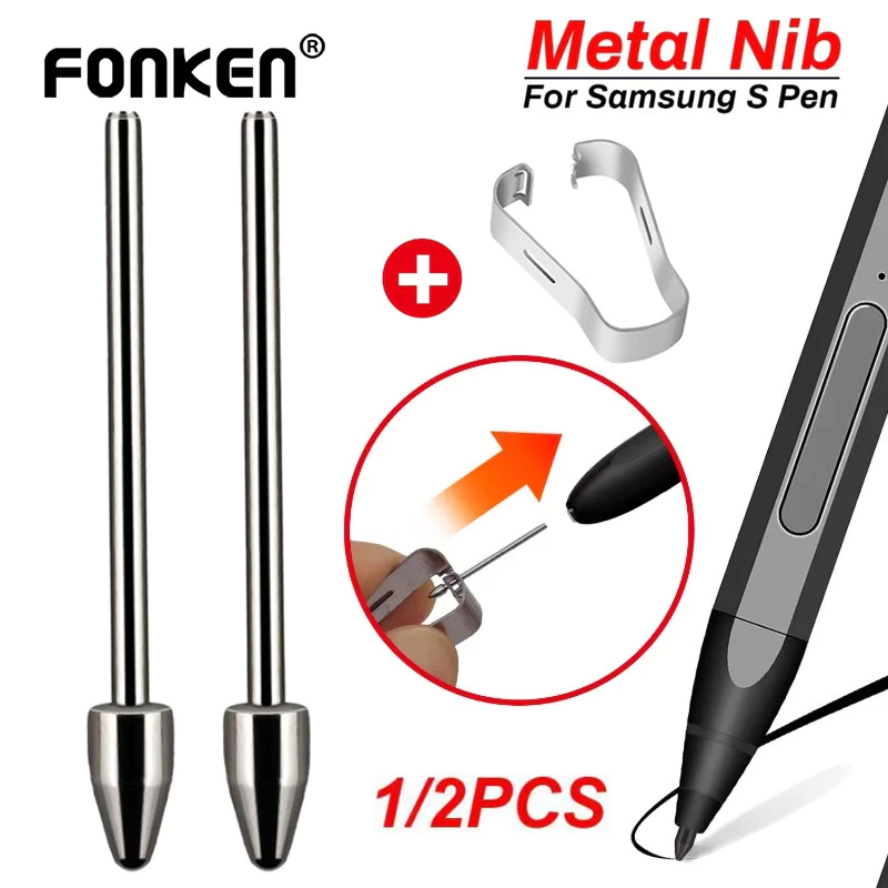 Fonken 1/2PCS เคล็ดลับโลหะสําหรับ Samsung Galaxy Tab S6/S7/S8/S9/S10/S22/S23/S24/Note20 Note10 Stylus Nib