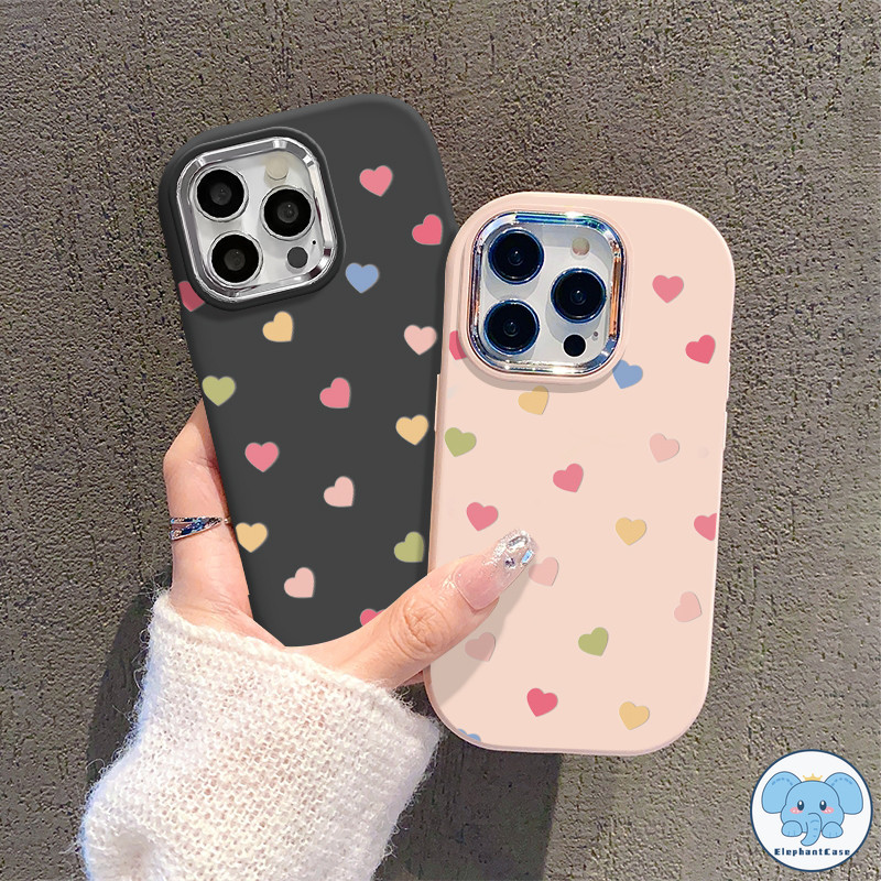 สีเล็กหัวใจรักหรูหราโลหะเลนส์กรณีเข้ากันได้ เคสไอโฟน 11 13 15 14 12 Pro Max 8 7 Plus XR X XS Max SE 2020 เคส