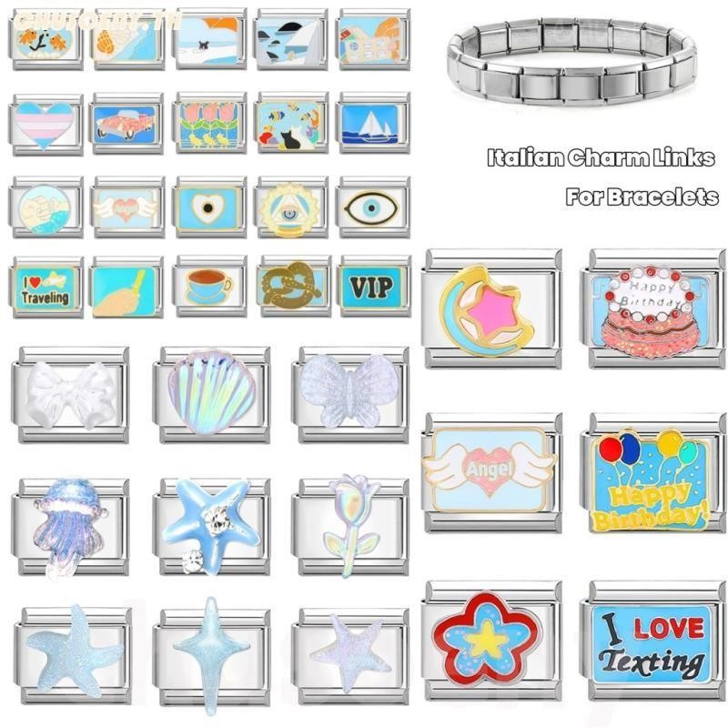 ยอดนิยม Love Blue Sea Eye เกมอิตาเลี่ยน Charm Links Fit 9 มม.สร้อยข้อมือสแตนเลสทําเครื่องประดับ