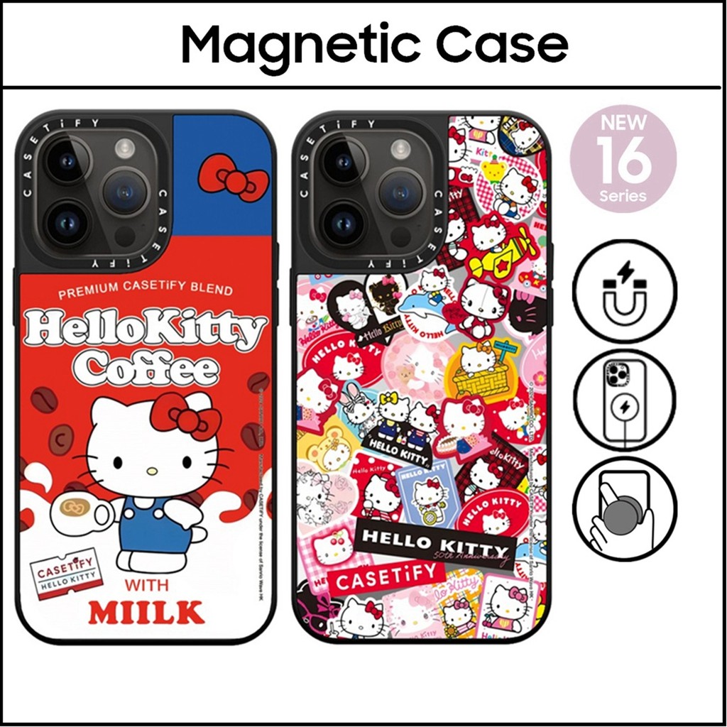 Casetify Hello Kitty Coffee Sticker Hard Plastic Acrylic Mirror Case Cover For iPhone 16 11 12 13 14 15 Plus Pro Max Casing