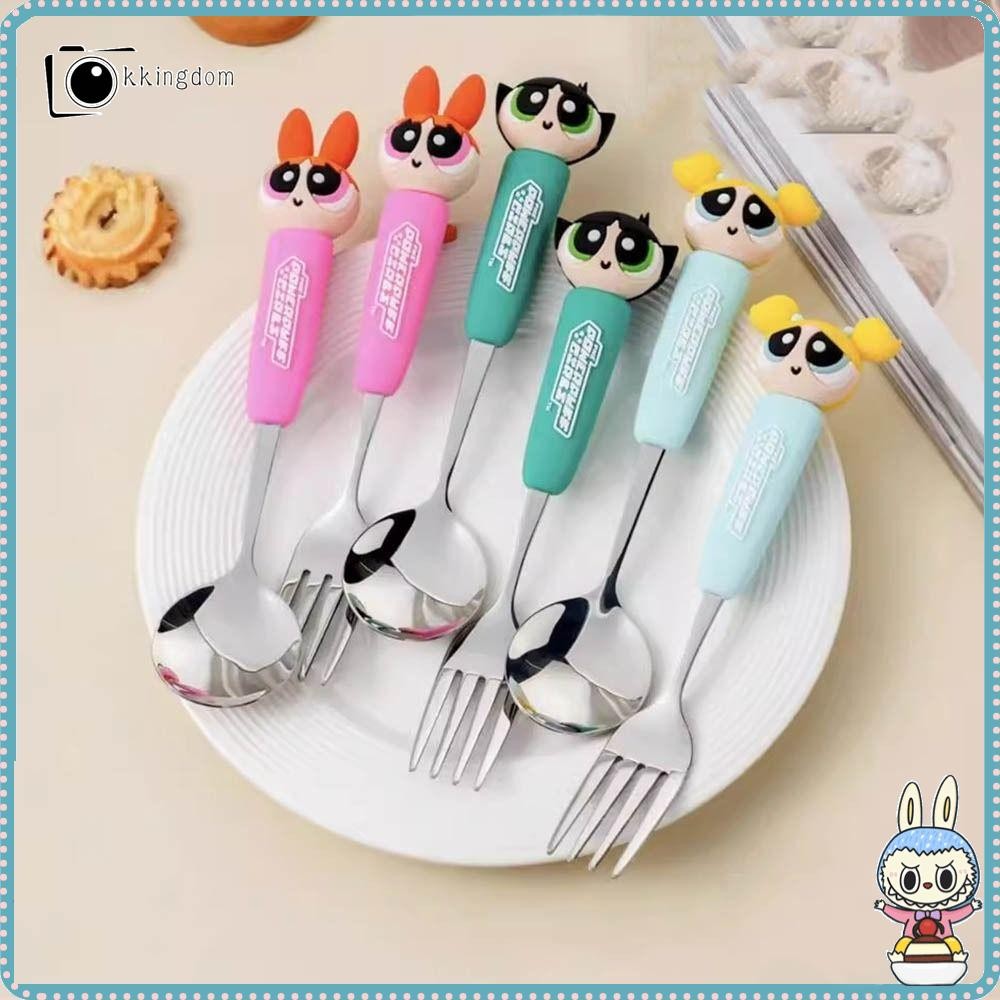 Kkingdom ช้อนกวน, Powerpuff Girls ซิลิโคนช้อนชา, Creative Hammer Pattern Design Tableware 304 ช้อนขนมสแตนเลสเด็ก