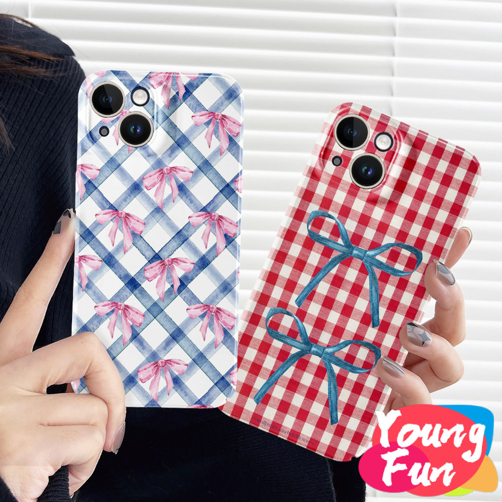 โบว์ลายสก๊อต กรณีoppo A17 A57 A77 4G A96 A16 A16S A74 A55 A54 4G 5G A33 2020 A52 A72 A92 A15S A15S A31 A12E A3S A9 กรณีป้องกันTPUนุ่ม
