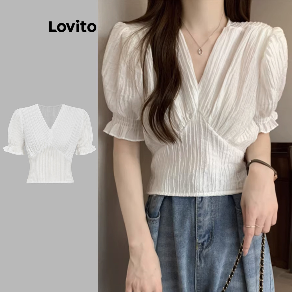 Lovito เสื้อเบลาส์ลำลองสำหรับผู้หญิง L99ED303