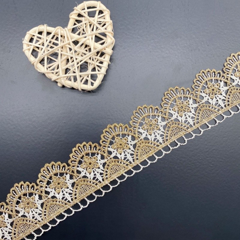 โลลิต้า ผ้าลูกไม้ปักทอง เสื้อผ้าลูกไม้ตัดกว้าง 4 ซม - รูปที่ 5