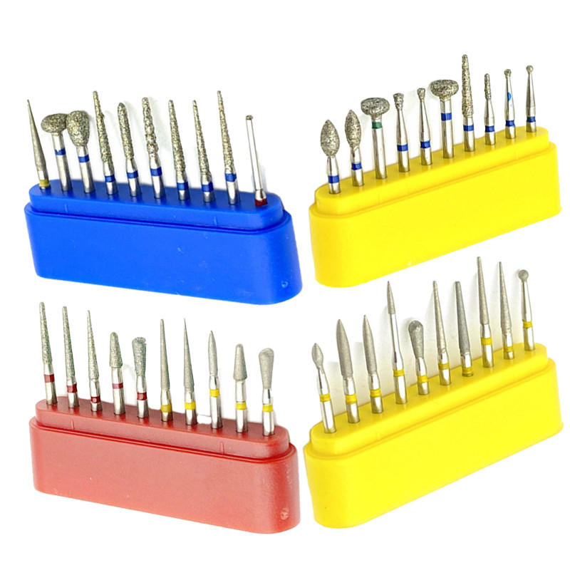 10 ชิ้น/เซ็ตทันตกรรมเพชร Burs เจาะสําหรับ Handpiece ความเร็วสูงทันตกรรม Burs ทันตกรรมเครื่องมือ