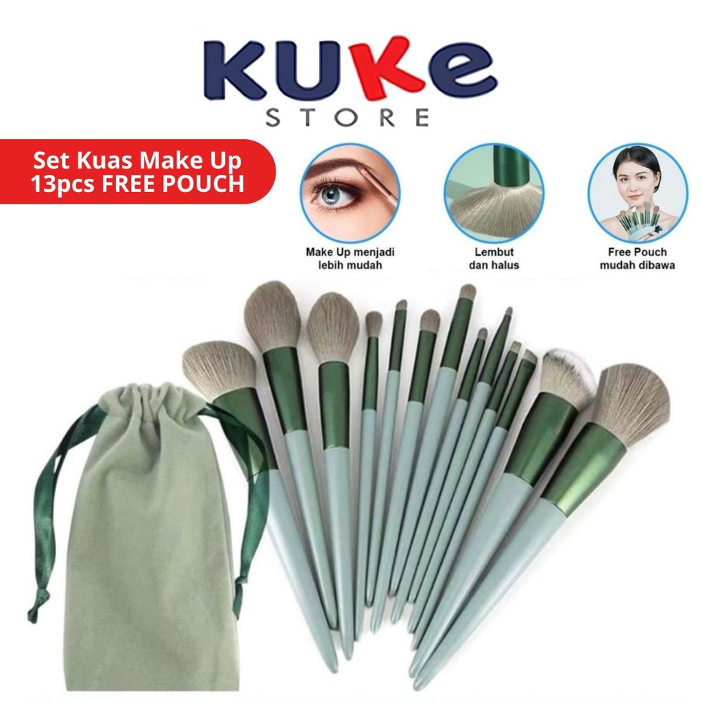 KUKE ชุดแปรงแต่งหน้า 13 ชิ้น + กระเป๋า / ชุดแปรงเครื่องสําอางบรรจุ 13 ขนแปรงนุ่มพิเศษ / แต่งหน้า Aid