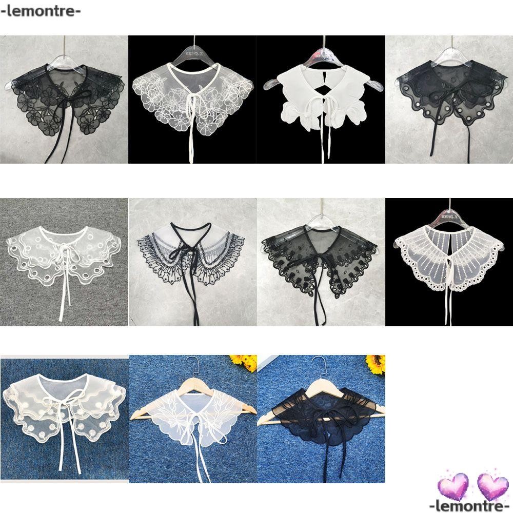 Lemontre เสื้อเชิ้ตคอปกปลอมที่ถอดออกได้ปักลูกไม้ปกไหล่เมฆ