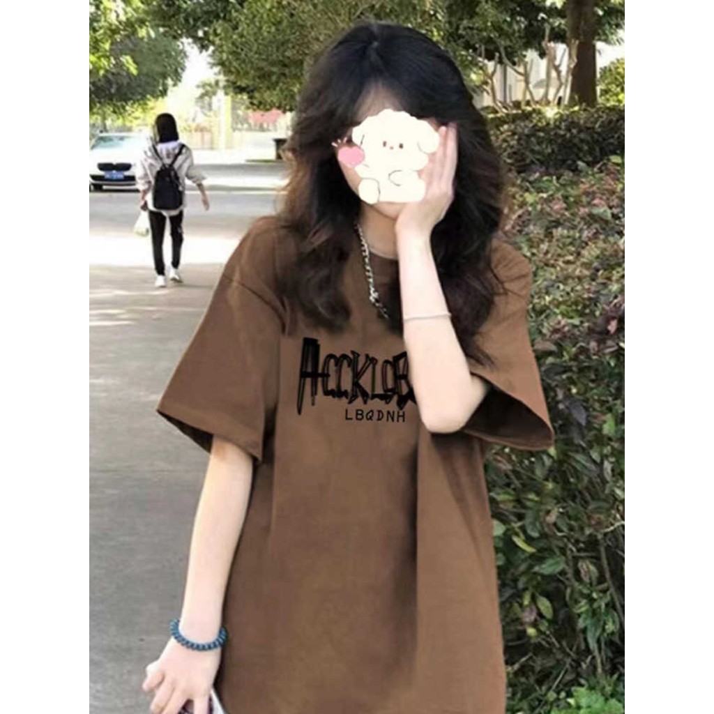 COD✅ (จัดส่งในกรุงเทพฯ) MAO Shop Printed T-shirt,，เสื้อยืดพิมพ์ลายตัวอักษรสีน้ําตาลอเมริกัน oversize #53965