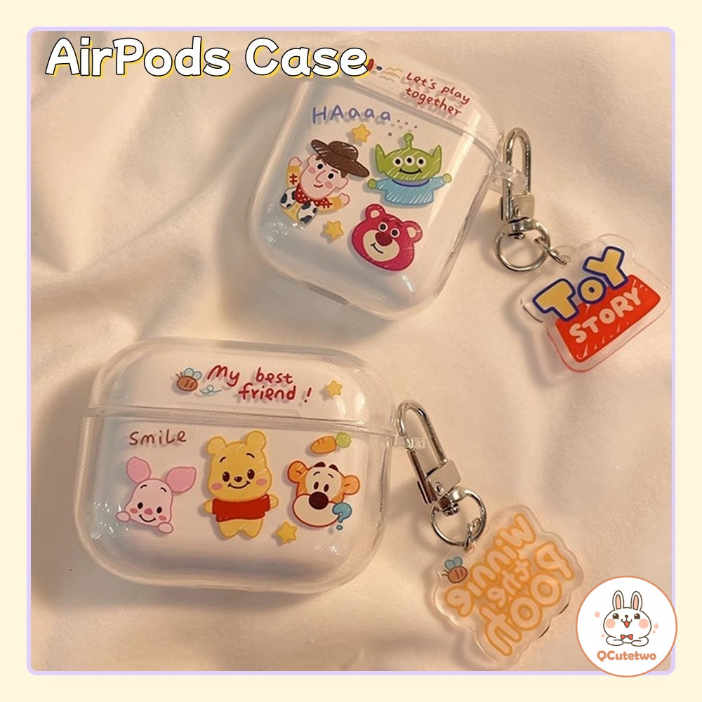 เคสหูฟังไร้สาย แบบใส ลายการ์ตูนหมีพูห์ Toy Story พร้อมจี้ สําหรับ Airpods 1 2 3 Pro 2