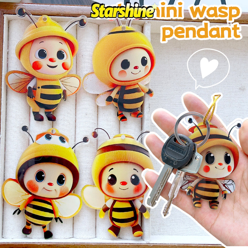จี้กระเป๋าผึ้งการ์ตูน-เครื่องประดับภายในรถสัตว์น่ารัก-พวงกุญแจตัวต่ออะคริลิกสร้างสรรค์