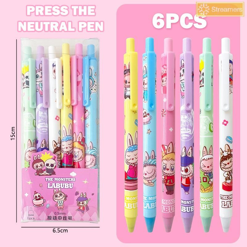 {Streamers} 6 ชิ้นการ์ตูนเจลปากกาน่ารัก Wrig ปากกา Quick-drying ปากกา Creative Pressing Neutral ปากกาเครื่องเขียนนักเรียนอุปกรณ์การเรียนใหม่