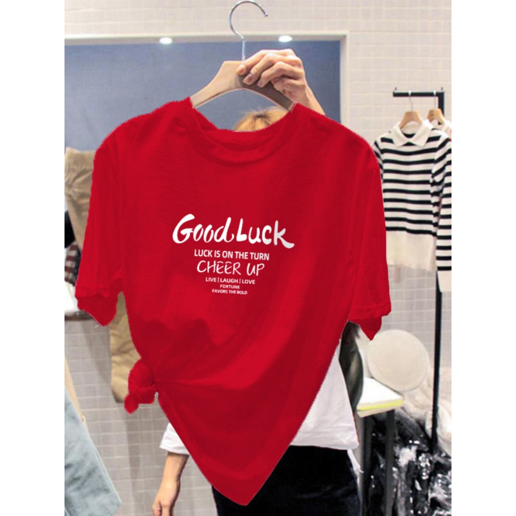 COD (กรุงเทพจัดส่งสินค้า)BOOM Shop เสื้อยืดหลวม เสื้อยืดแขนสั้นสีแดงกุหลาบ ผ้าหลวม นุ่ม และระบายอากาศ #54070