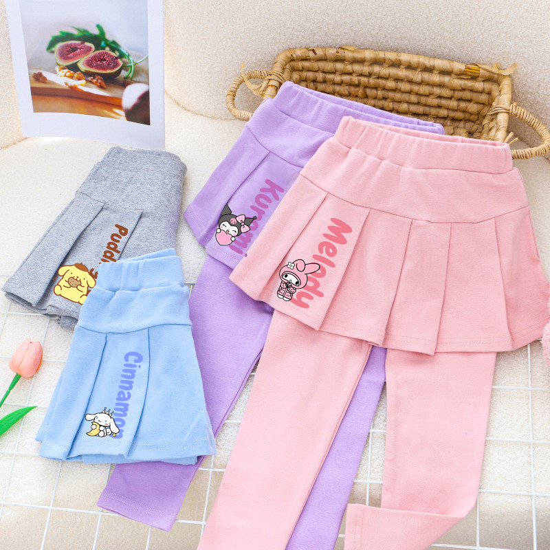 สาว Sanrio Skorts กางเกง Kuromi Cinnamoroll เด็กผ้าฝ้าย Comfort กระโปรงกางเกงขายาวเด็กแฟชั่น Bottoms