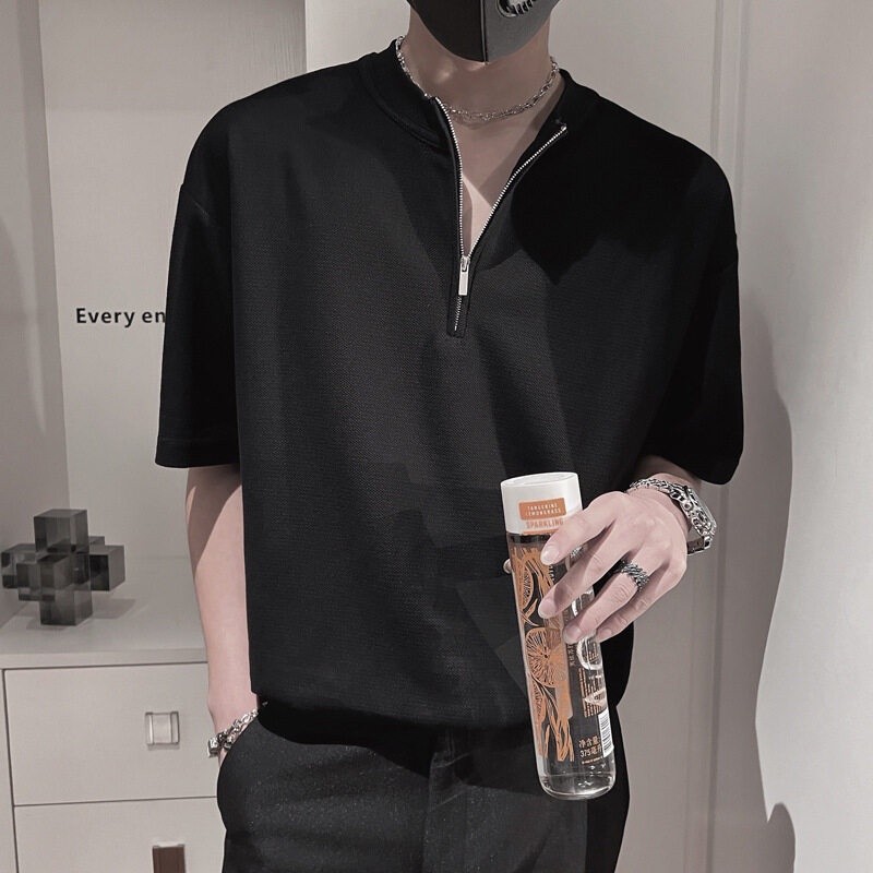 56MEN Tshirt T376 เสื้อยืดผู้ชาย คอกลมมีซิป ผ้า Cotton 100% แฟชั่นเกาหลี