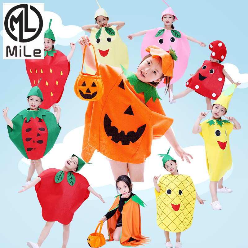 [ML] วันฮาโลวีน 1 ชุดเด็กผักผลไม้ประสิทธิภาพเครื่องแต่งกายอนุบาลประสิทธิภาพเครื่องแต่งกาย Apple สับปะรดสตรอเบอร์รี่ฟักทอง Costu
