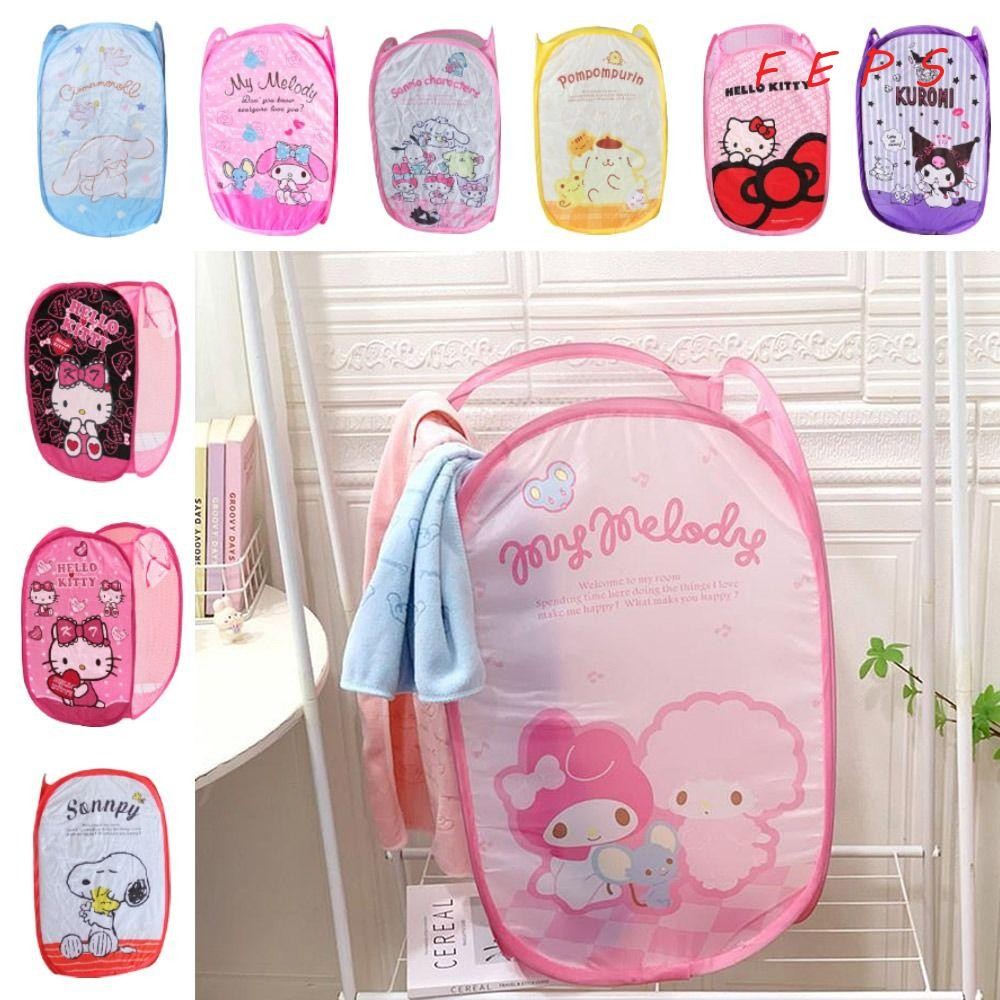 Feps พับตะกร้าเสื้อผ้าสกปรก, Hello Kitty Pochacco พับ Sanrio Hamper, น่ารักขนาดใหญ่ความจุ Kuromi Melody Cinnamoroll ตะกร้าซักผ้า