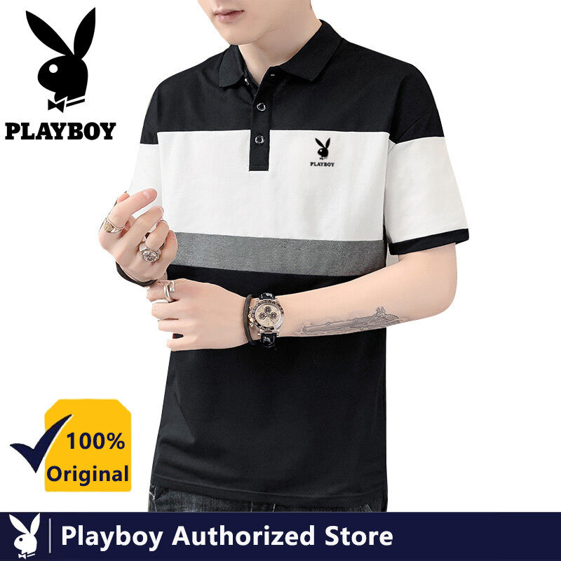 Playboy Fashion Mens POLO Shirt Contrast Personality Summer Street Business Short Sleeve Shirt