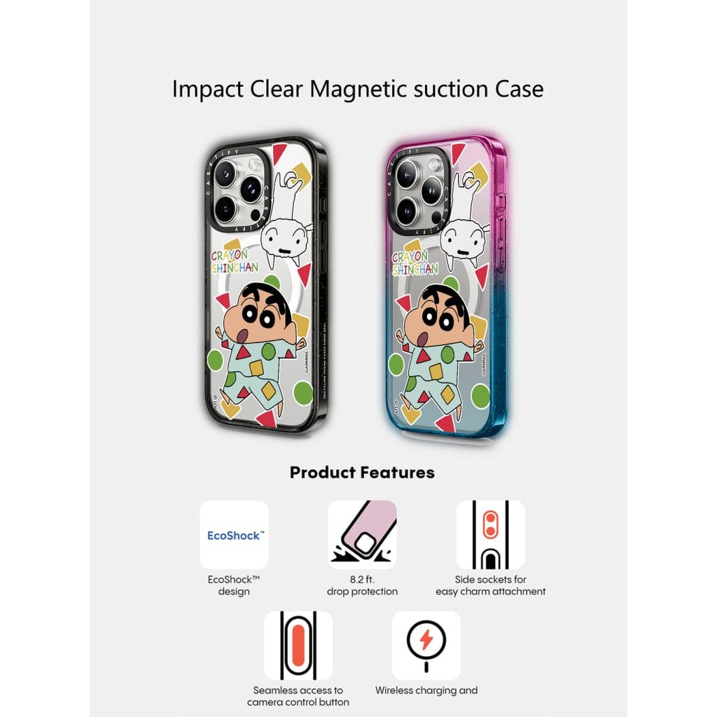 Casetify X Crayon shinghan แม่เหล็กดูด Hard อะคริลิคด้านหลังสําหรับ Apple IPhone 12 13 14 15 16 Pro Max Plus พร้อมกล่อง