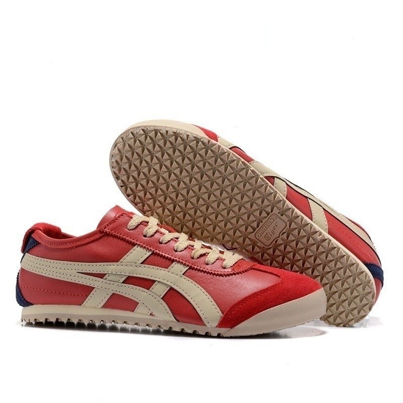 ของแท้ Onitsuka Tiger MEXICO 66รองเท้าหนังสีแดงสำหรับผู้ชายและผู้หญิง