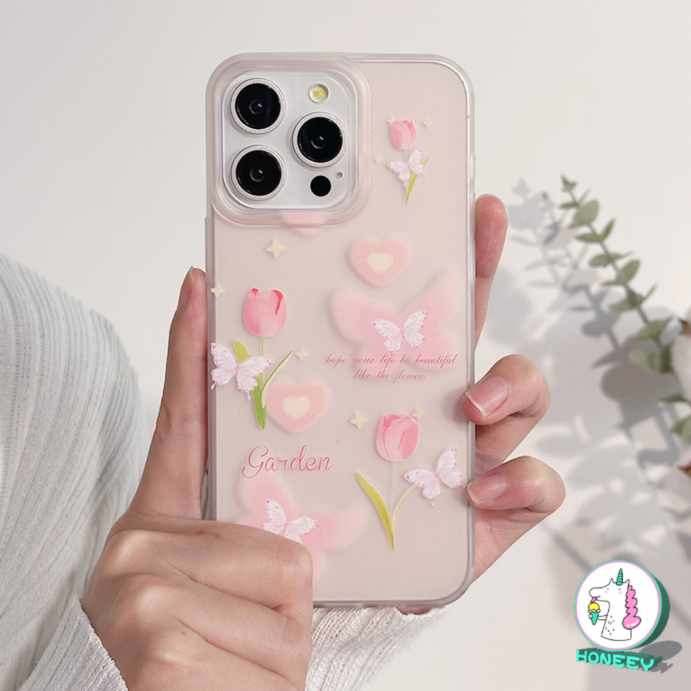 Girly สีชมพูผีเสื้อดอกไม้ Matte Clear เคสโทรศัพท์สําหรับ IPhone 11 14 15 Pro MAX 12 13 Promax XS MAX XR 8 7 Plus Ultrathin ฝุ่นนุ่ม TPU โทรศัพท์ปกหลัง
