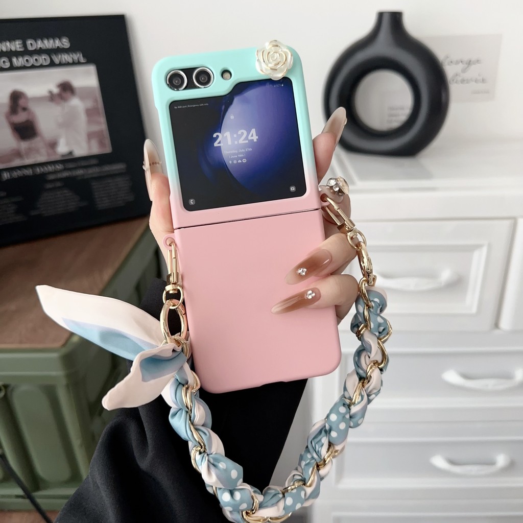 Luken เกาหลี Diy ดอกไม้สั้นหนังสําหรับ Samsung Galaxy Z Flip6 กรณี Z Flip5 Z Flip4 Z Flip6 5 4 3 Huawei Pocket2 ค้นหา N3Flipfor OPPO ค้นหา N3 N2