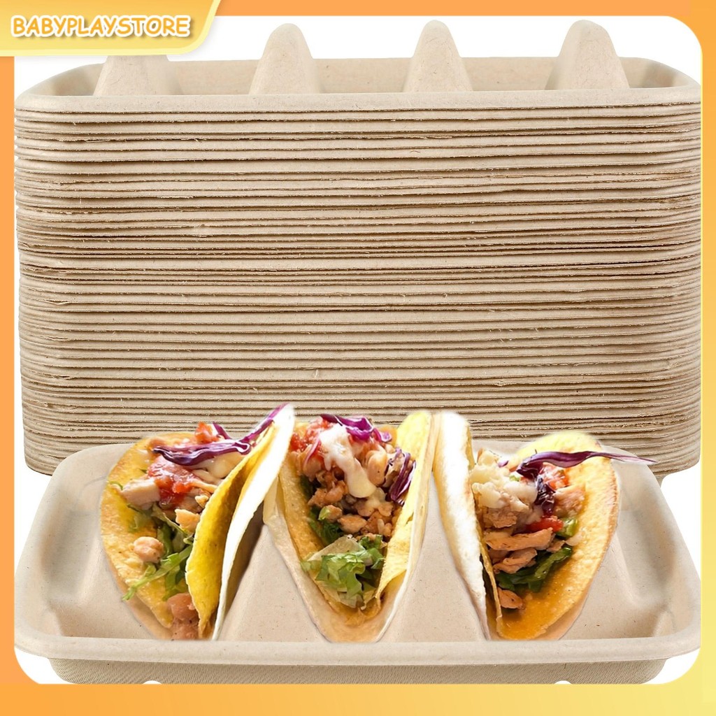 50 ชิ้น Taco แผ่นนํามาใช้ใหม่ 3 ช่อง Taco เสิร์ฟแผ่น Stackable Taco ถาดผู้ถือไม่มี Mess Taco แผ่นสํา