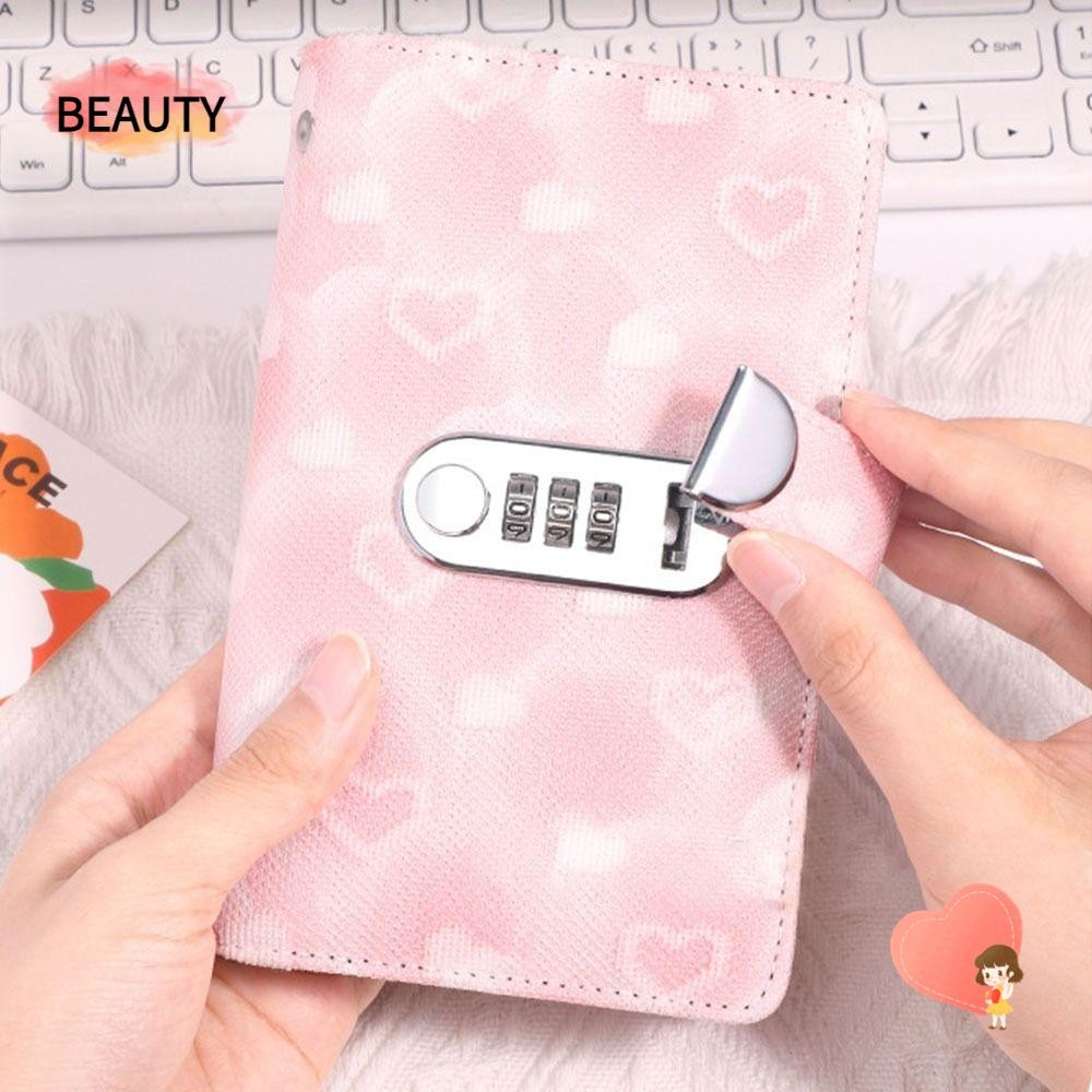 Beauty 100 ซองเงินประหยัด Challenge พร้อมรหัสผ่านล็อคประหยัดเงิน Mini Binder Saving Challenge, ของขวัญ PU นํากลับมาใช้ใหม่ขนาดใหญ่ความจุ Budget Binder คนรัก