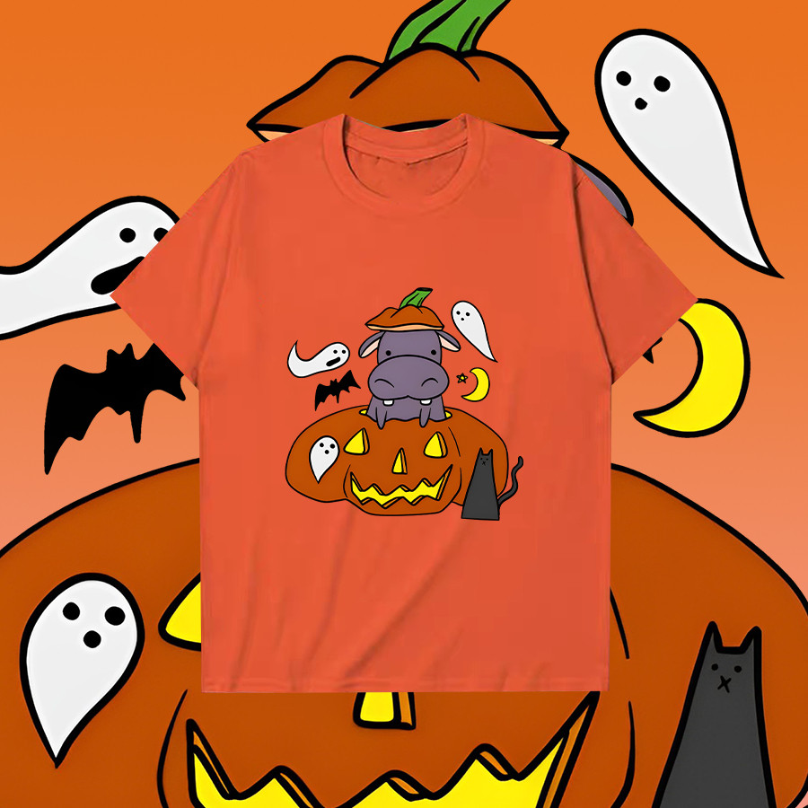 😺   ใหม่ เสื้อ MOO-DENG Moodeng hippo หมูเด้ง&Halloween T-shirt ชุดฮาโลวีน ผ้าฝ้ายแท้ 100% ราคาถูก แ