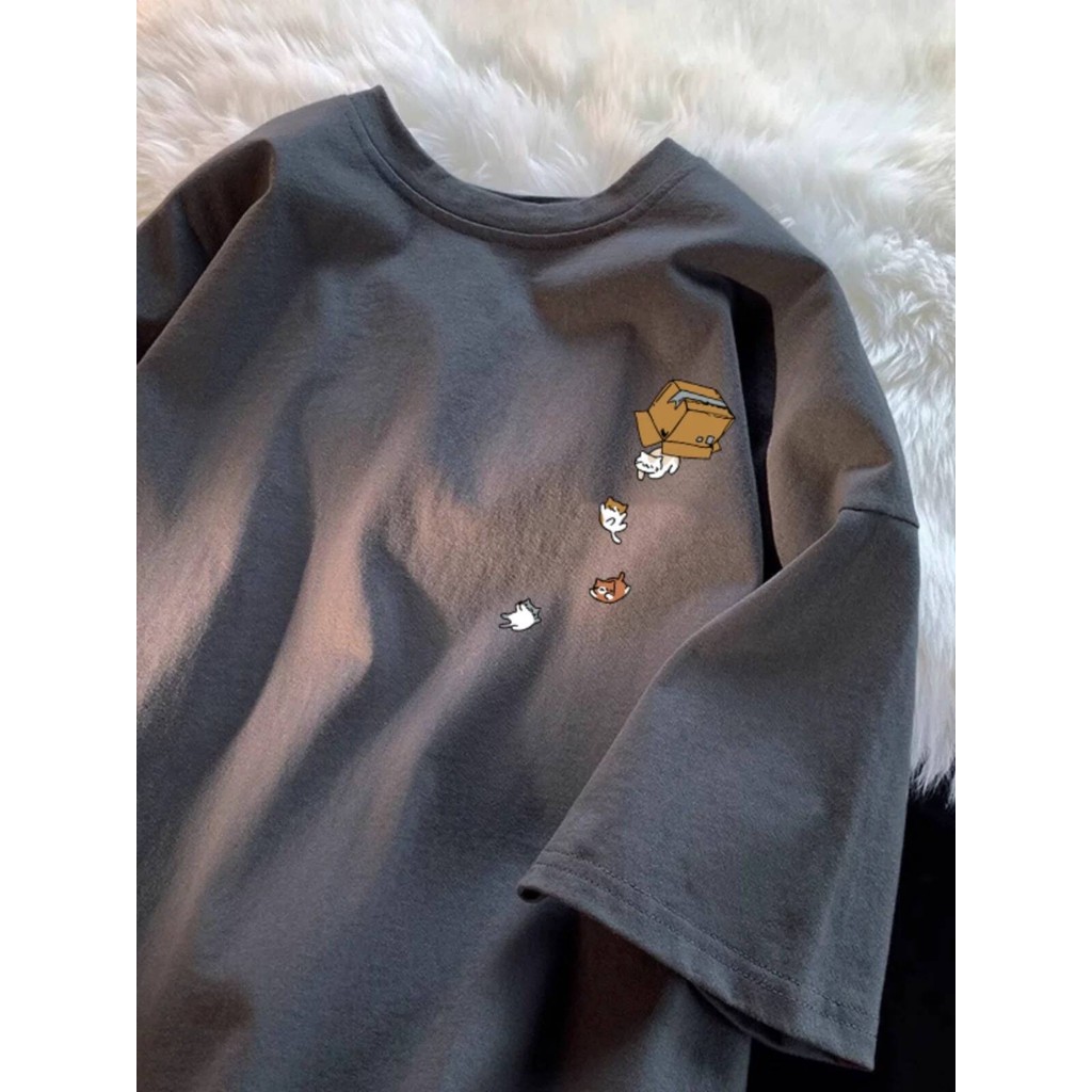 COD✅ (กรุงเทพจัดส่งสินค้า)BOOM Shop แมวการ์ตูนน่ารักพิมพ์เสื้อยืดแขนสั้นผู้หญิง S-3XL #54977