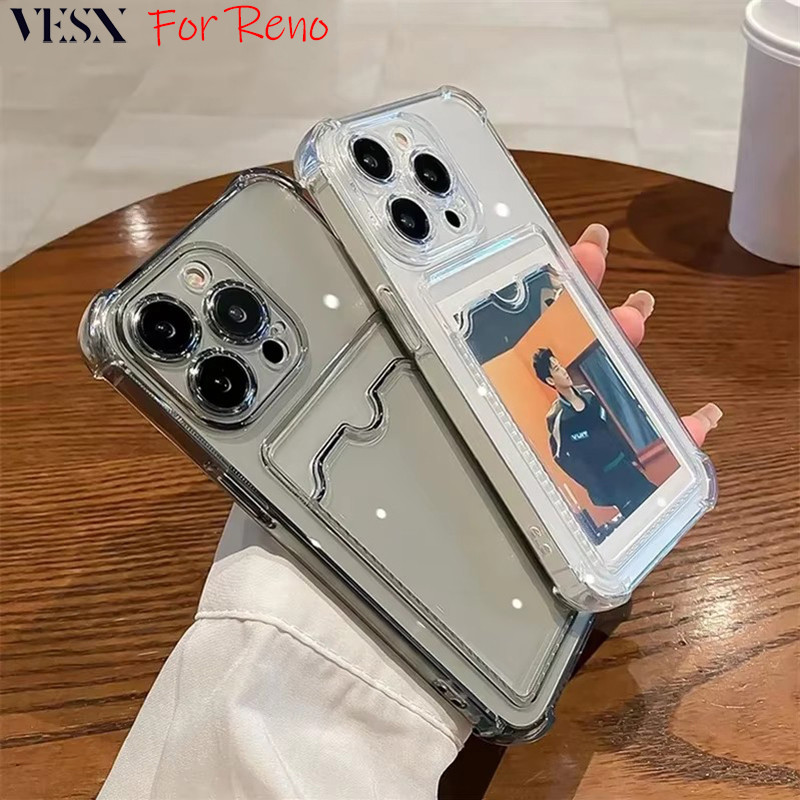 เคสกันกระแทกเคสใส่บัตร เคสซิลิโคนใส เคสใสทรงสี่เหลี่ยม OPPO Reno 11 11F 10 8 Pro+ Plus 8Z 7 7Z 6 6Z 5 4G 5G 2024