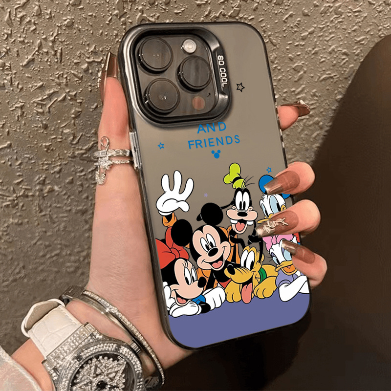 เคสไอโฟน16 สีดำหรูหราซิลิโคนแข็งกรณีโทรศัพท์ for IPhone 13 15 7Plus 14 12 11 16 Pro MAX 8 6 7 6S Plus มิกกี้