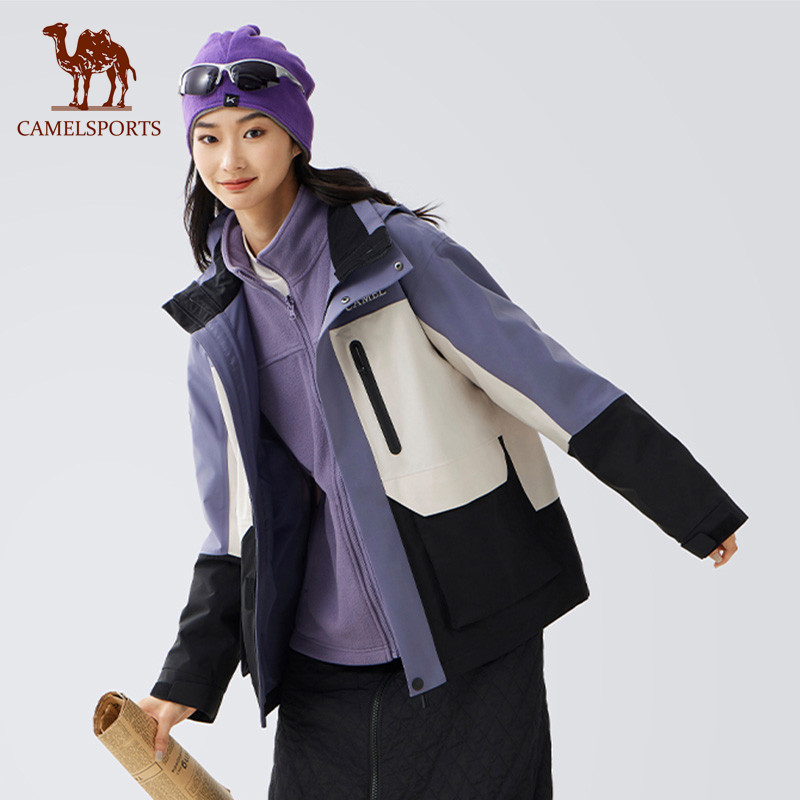 CAMEL SPORTS เสื้อแจ็คเก็ตสามหลักฐานสามในหนึ่งเดียวฤดูใบไม้ร่วงใหม่กันน้ํากันลมสบายๆ