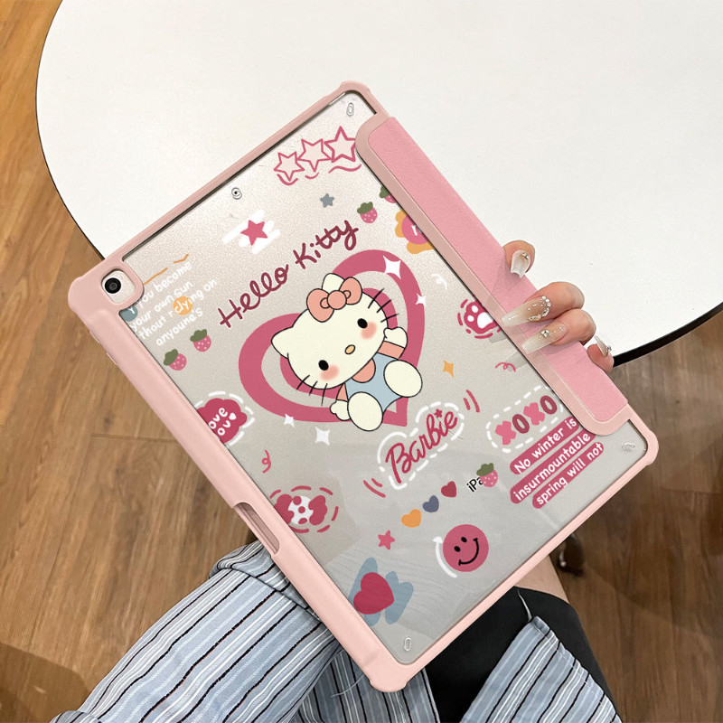 อะคริลิคipadกรณีy + Tripleพับช่องเสียบปากกาสําหรับiPad Gen7 Gen6 Gen5 10.2 นิ้วAir6 Air5 Air4 สีชมพูLoveน่ารักHellokitty Pro11 2022 2024 Gen10 Gen9 Gen8 Anti Drop iPad Cover ราคา ถูกที่สุด ดีลบีเคเค แกลเลอรีภาพที่ 2