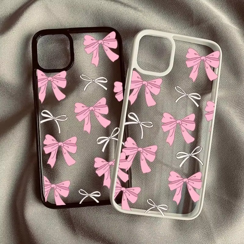 น่ารักสีชมพูโบว์เคสโทรศัพท์สําหรับiphone 11 14 15 16 Pro Max 13 12 Mini XR XS X 7 8 16 Plus SE2020 INSเกาหลีBowknotกันกระแทกปกแข็ง