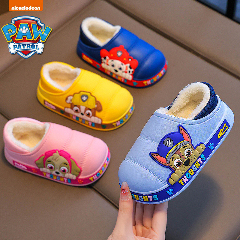 paw patrol วังทีมเด็กรองเท้าแตะผ้าฝ้ายส้นฤดูหนาวรองเท้าแตะกันน้ํารองเท้าผ้าฝ้ายในครัวเรือนที่อบอุ่น