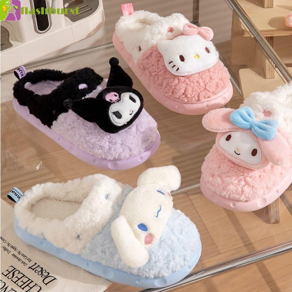 Flashburst รองเท้าแตะตุ๊กตาอะนิเมะ, Kuromi Kitty Cinnamoroll ฤดูหนาว Fluffy รองเท้าแตะ,น่ารัก Anti Slip ห้องนอนนักเรียนบ้านรองเท้าแตะรองเท้าผู้หญิง