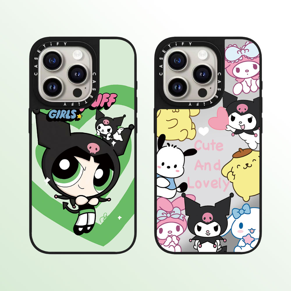 Caseti เคสโทรศัพท์กระจกคุณภาพสูงเหมาะสําหรับ iPhone 16promax 16pro 16 plus 15 promax 14 promax 15 pro 14 pro 13 pro 12 แฟชั่นป้องกันการตก Sanrio Kuromi